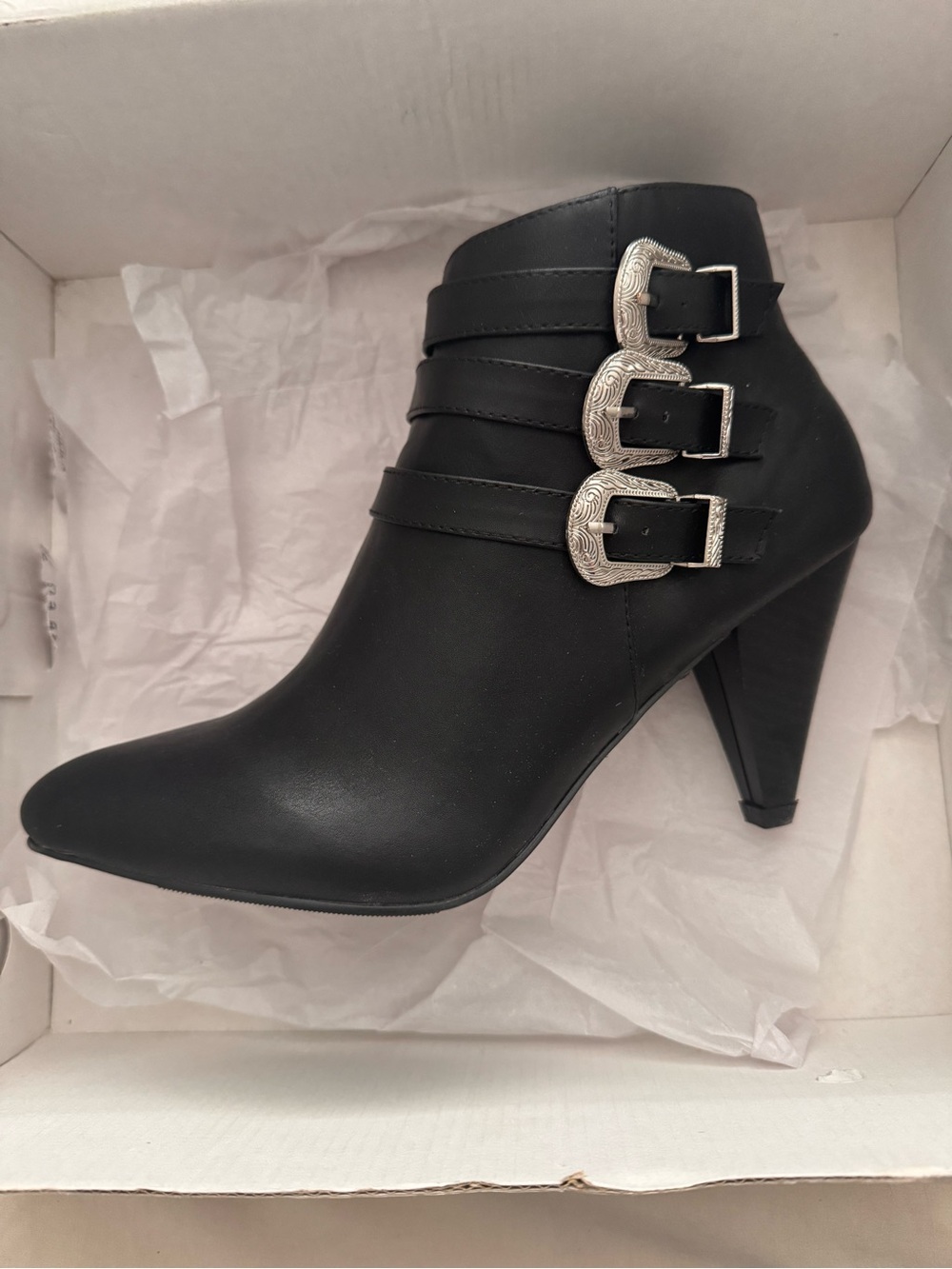 Ashley Stewart Black Ankle Boot with Western Buckles
